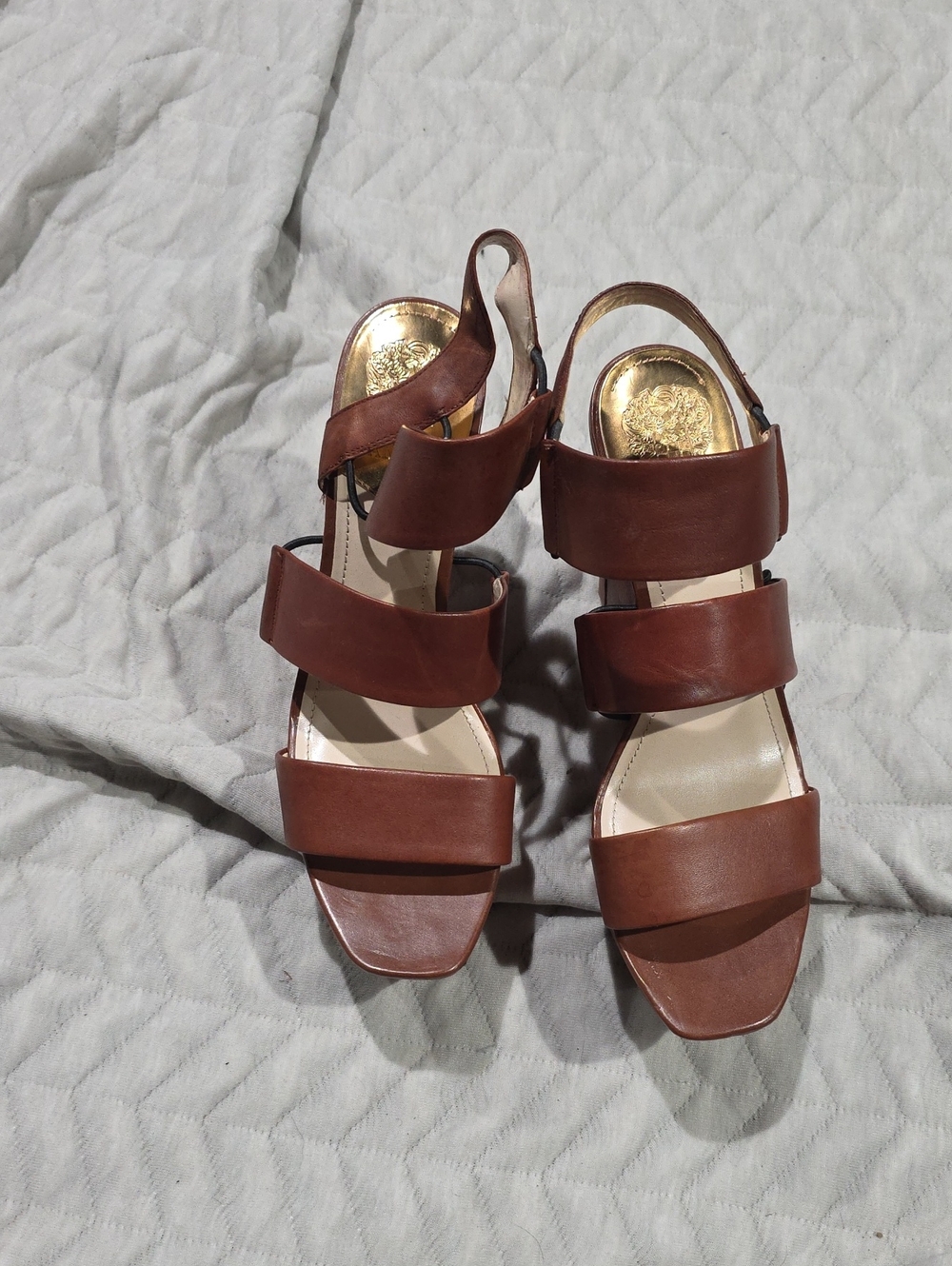Vince Camuto Brown Triple-Band Leather Slingback Sandals